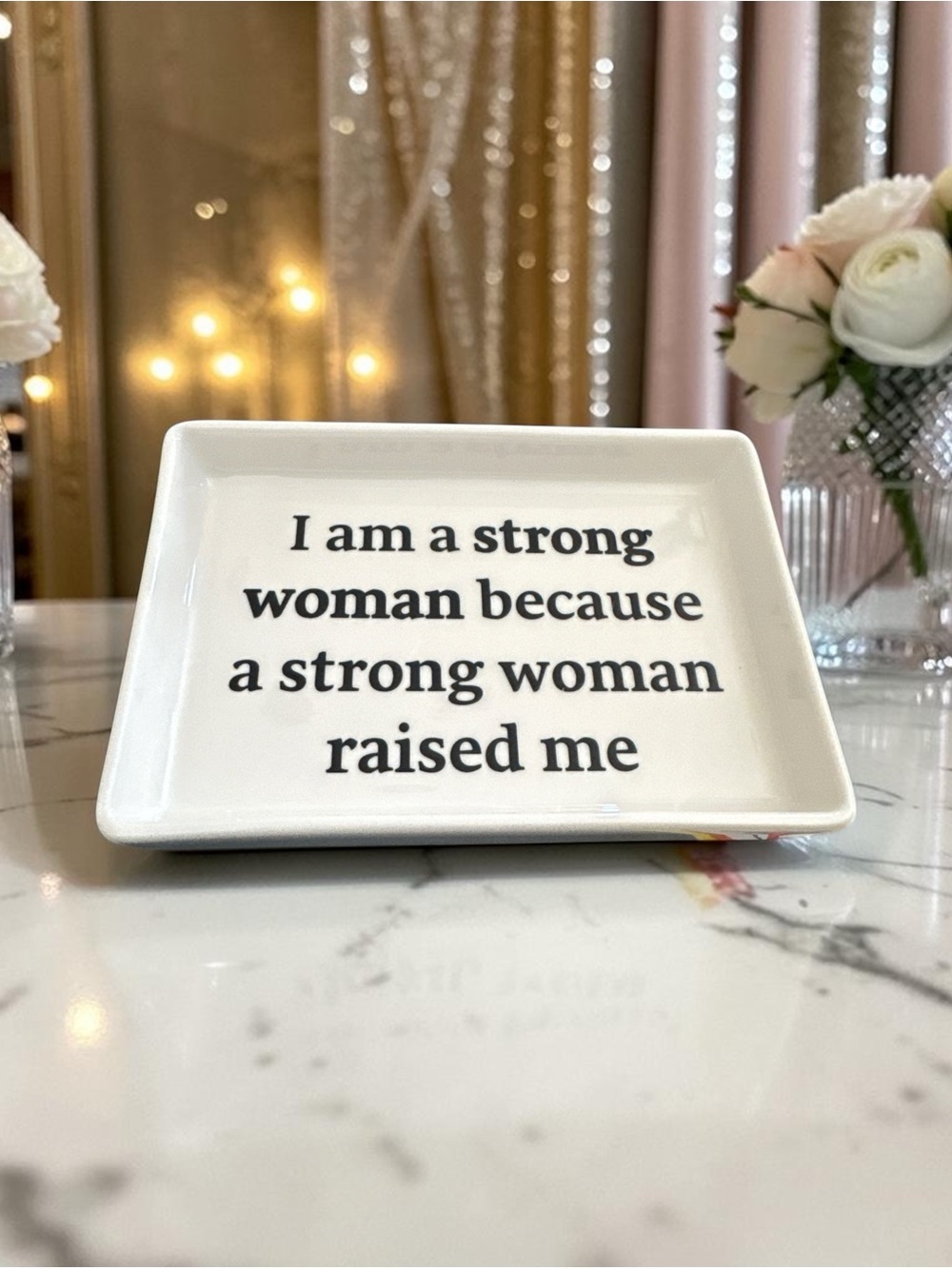 “One Strong Woman” Ceramic Entry Table Tray Dish Key Home Decor Holidays Gifts